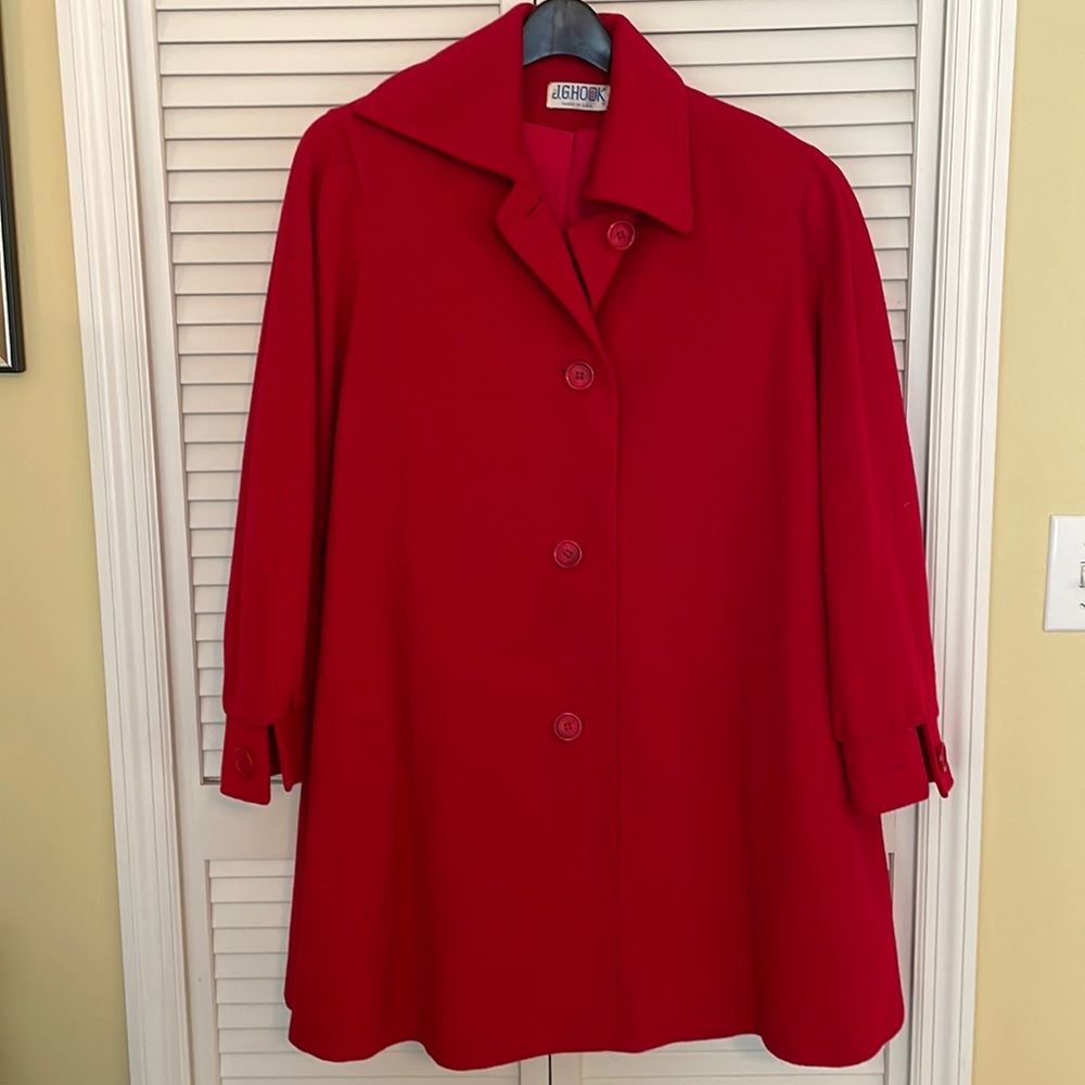 Deep Red Single Breasted Lined Wool Coat. - image 1